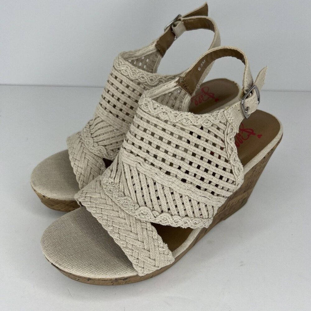 Jellypop Adelie Wedge Woven Buckled Sandals Eggshell Cream Womens Size 6.5M